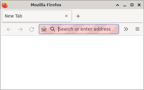 A Firefox window in which the URL bar has a robot icon left of the search magnifying glass, and in which the URL bar background is pink and purple diagonal strips.