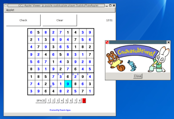 gcjappletviewer running a Sudoku applet