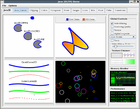 screenshot of Sun's Java2D demo running on FC-6 gij